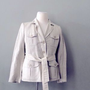 Kasper Linen Blend Safari Jacket Oatmeal Pantsuits NWT